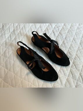 L'Amour Des Pieds Brettany Suede Wedge Sandals Women's 8 Black Open Toe